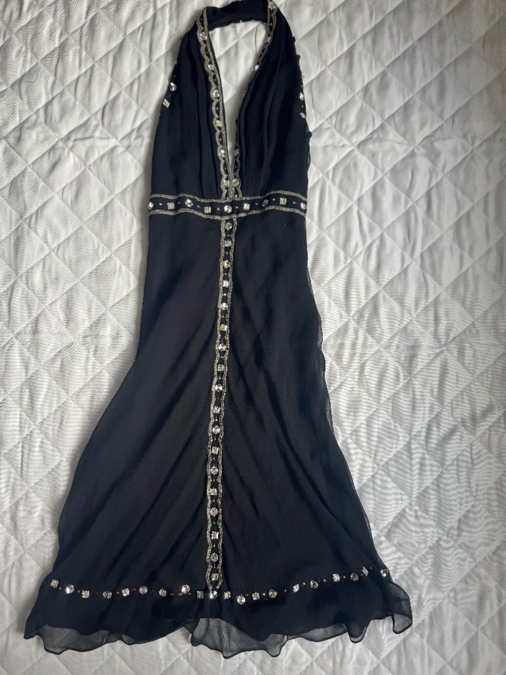 Y2K Beaded Halter Cocktail Dress Black Size 4 Lela Rose Summer Party Dress